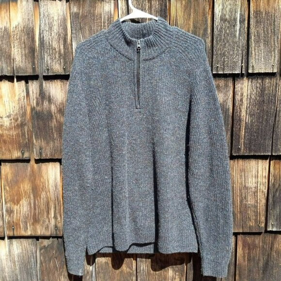 Abercrombie & Fitch Wool Sweater Men's Extra Large Brown Mock 1/4 Zip Pullover - Picture 3 of 10